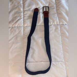 Tommy Bahama Navy Woven Belt with Brown Leather Accents